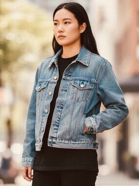 Levi Women's 4 Pocket Boyfriend Trucker Jean Jacket Med Wash Sz L NWT